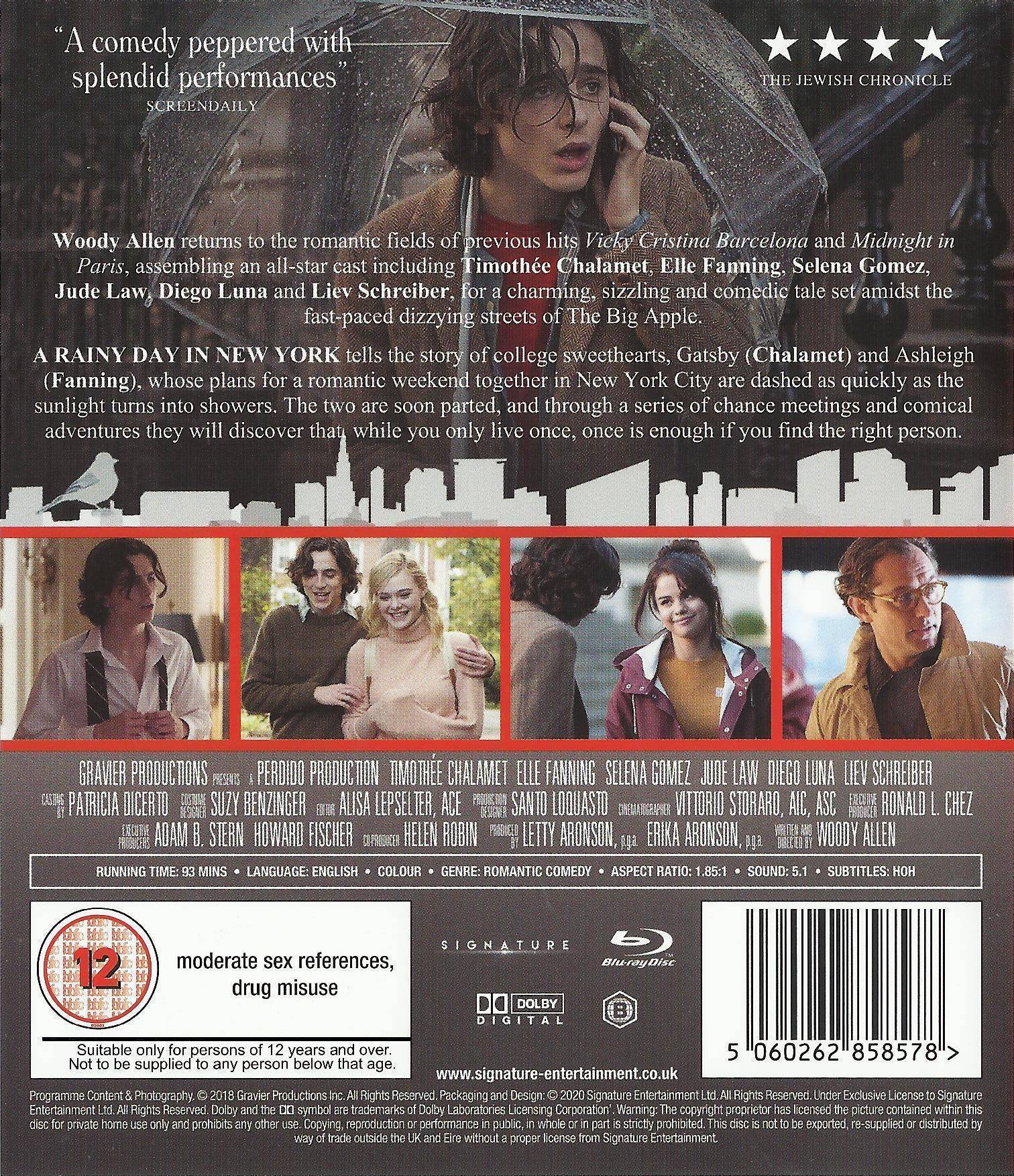 A Rainy Day in New York (2019) dvd movie cover