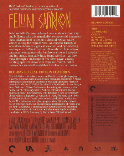 FELLINI SATYRICON Le Cinema Paradiso Blu Ray Reviews And DVD Reviews