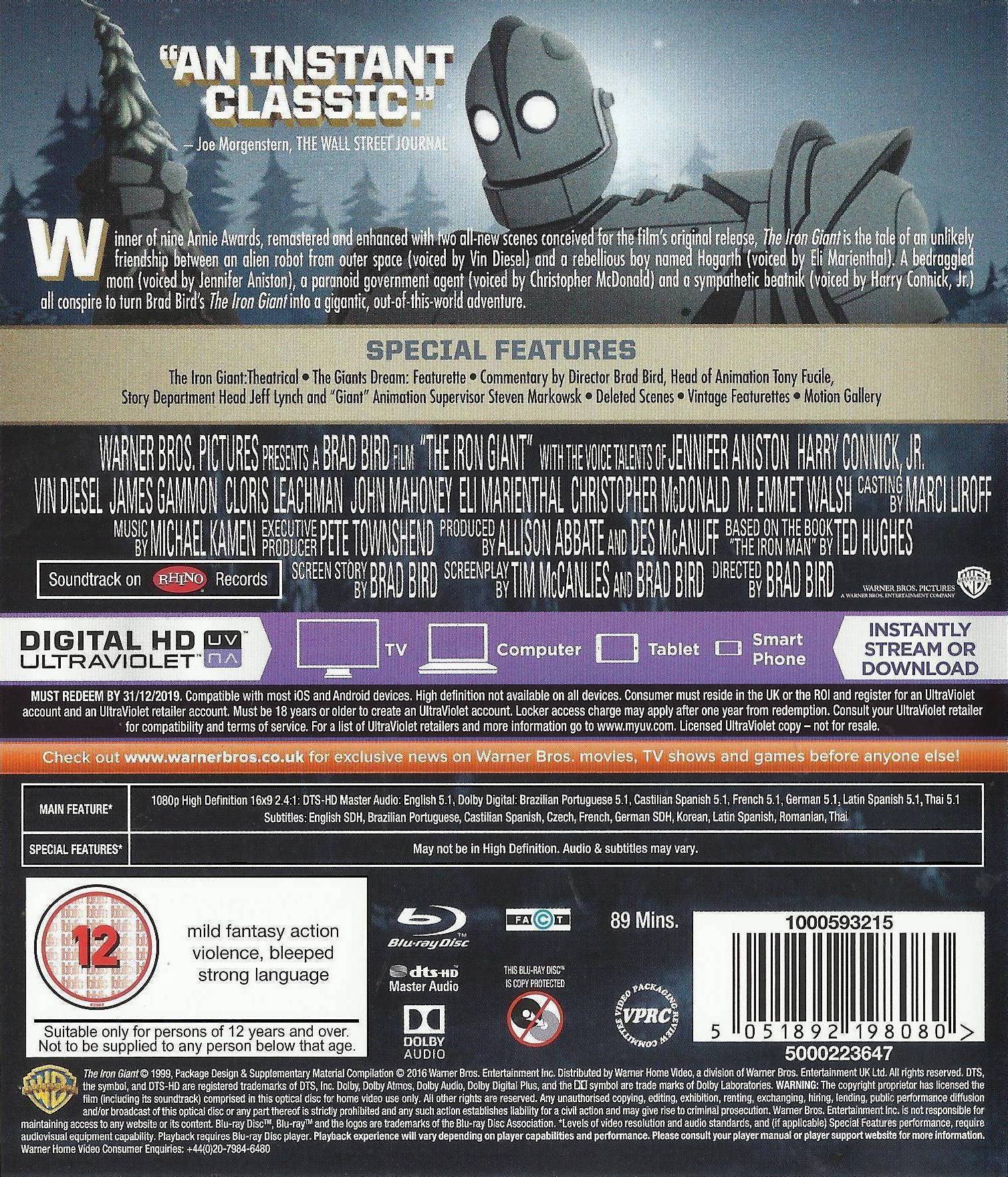  The Iron Giant: Signature Edition : Allison Abbate, Pete  Townshend, Des McAnuff, Ted Hughes, Tim McCanlies, Brad Bird, Jennifer  Aniston, Harry Connick, Jr., Vin Diesel, James Gammon, Cloris Leachman,  Christopher McDonald